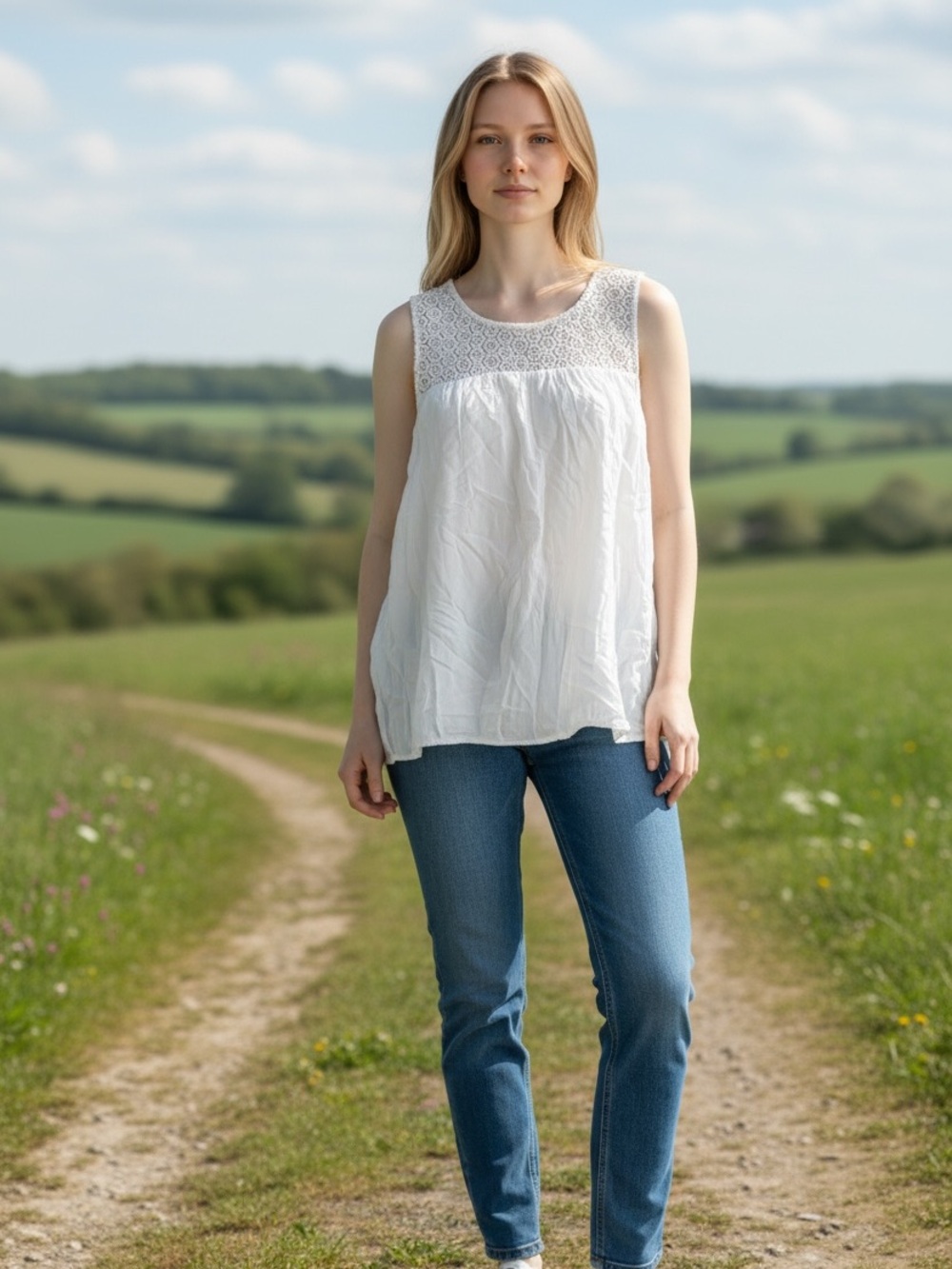 Old Navy White Sleeveless Lace Blouse
